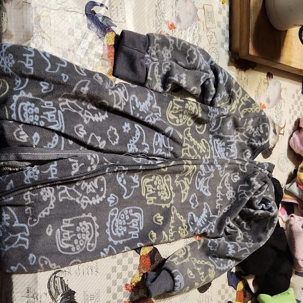 Gray Hooded Onesie with Animal Print